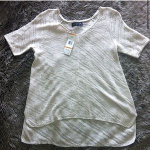 JONES NEW YORK short sleeve knit hi low beige color tunic blouse size small